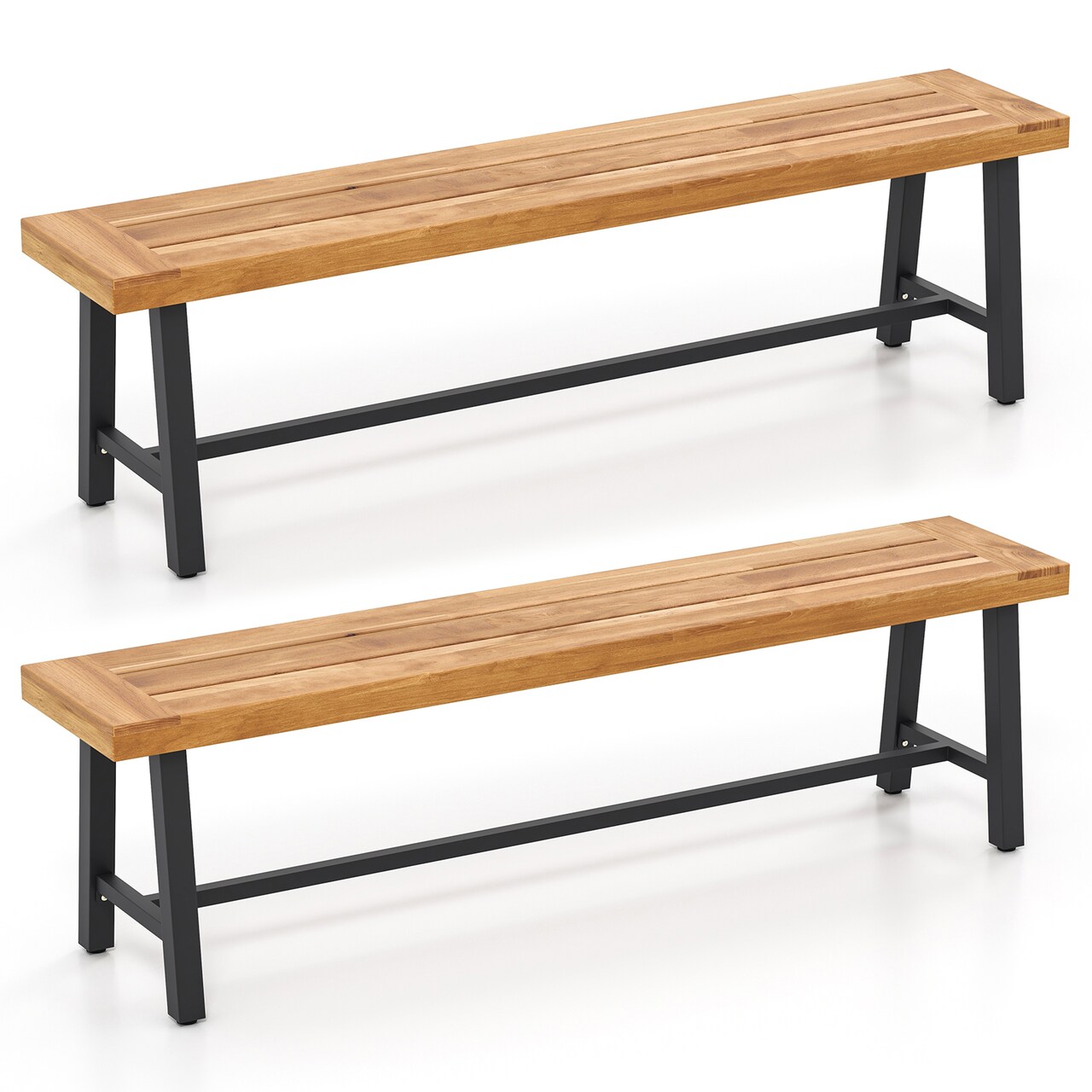 63 Inch Acacia Patio Wood Outdoor Backless Bench with Metal Frame Ideal for Patio Seating